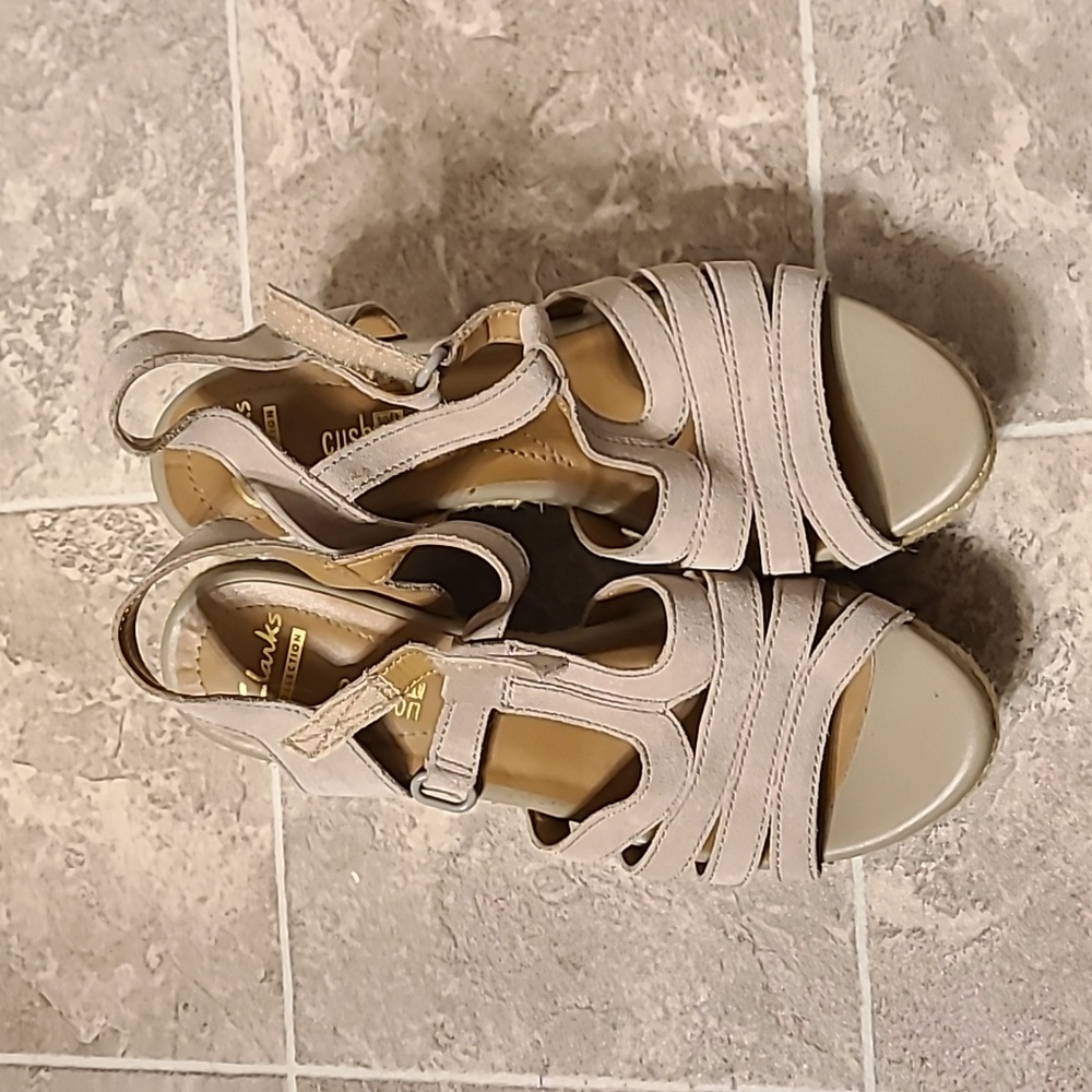 Clark's nude suede wedges
